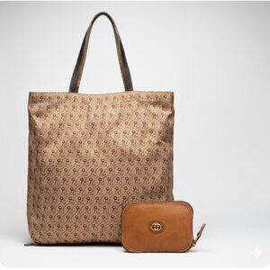 Gucci Vintage 1960s Convertible Zip Pouch & Shopping Tote Nylon Leather